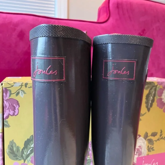 Joules Kelly Welly Rain boots slate gray with Pink SZ 6 - Picture 5 of 16